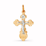 Золотая православная подвеска крестик с бриллиантом