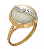 Золотое кольцо с перламутром и фианитом