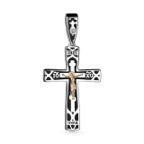 Серебряная православная подвеска крестик с бриллиантом