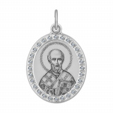 Иконка " Святитель архиепископ Николай Чудотворец" из серебра с лазерной обработкой с фианитами